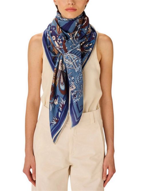 sciarpa donna 130x130 fantasia pagode blu Inoui Editions | SQUARE130-PAGODEBLEU